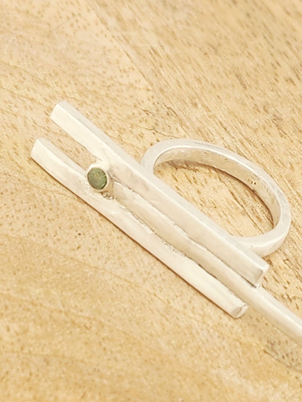 EMERALD ROSE-CUT GENUINE GEMSTONE GEOMETRIC STERLING SILVER RING UNISEX SZ 7